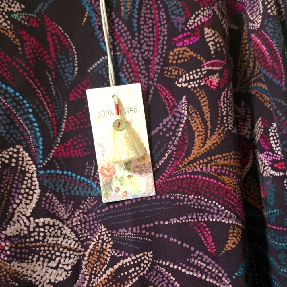 NWT Johnny Was Alicante Tunic Silk Shift Dress, Tropical Print, Ruffle Hem, XL. - Picture 14 of 16